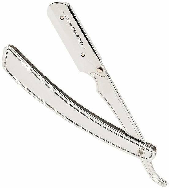 United Silver Stainless Steel Straight Barber Folding Hair Salon Razor, Men