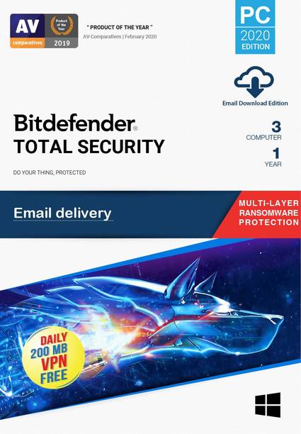 bitdefender 3 PC PC 1 Year Total Security Compatible with Windows (Email Delivery - No CD)