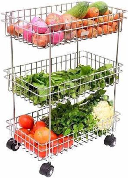 Exiito kitchen 3 Layer Stand for Kitchen Fruit Vegetable Stand Storage Trolley Stainless Steel Kitchen Trolley Stainless Steel Kitchen Trolley