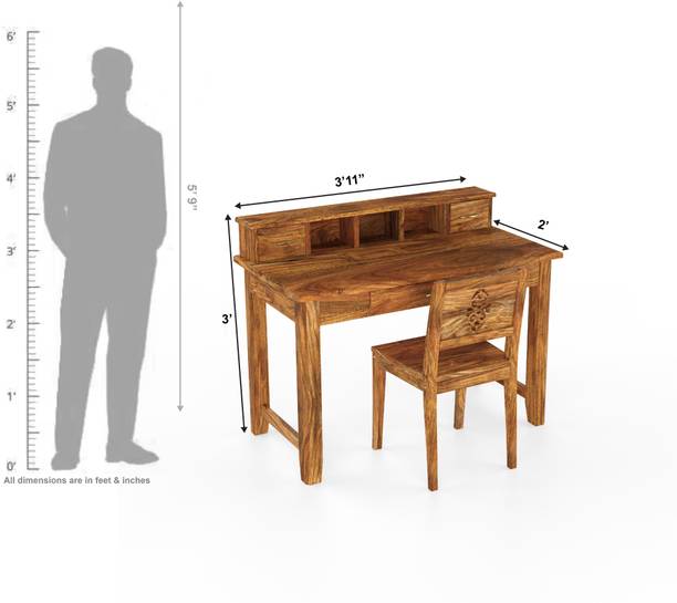 BARZISN Solid Sheesham Wood Study Table For Bed Room , Study Room , Office , Solid Wood Study Table