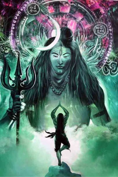 Lord Mahadev | Mahakal | Bholenath | Shiva Religious Painting Poster Waterproof Vinyl Sticker for Home Decor || (24X18 inches) can1371-2 Fine Art Print