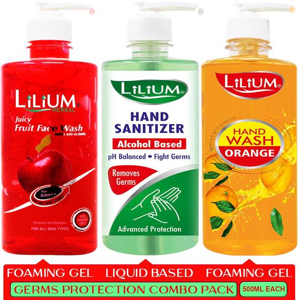 LILIUM , Hand Wash Orange & Face Wash Fruit (500ml Each) Hand Wash Bottle