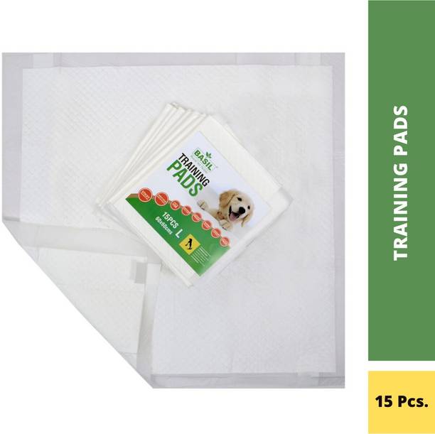 BASIL Pet Absorbent Toilet Training Pads 60 x 60 cm Dog Puppy Diaper with stick on for the floor (Pack of 15) Disposable Dog Diapers