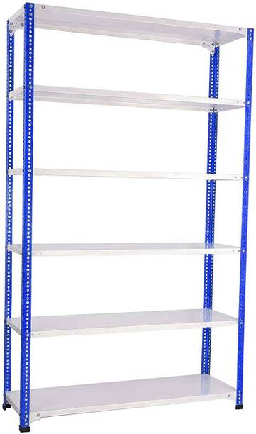 Spacious Slotted Angle CRC Sheet 6 Shelves Multipurpose High Grade Powder Coating Storage Rack Dimension 18"x36"x87" (Blue-Ivory) Luggage Rack