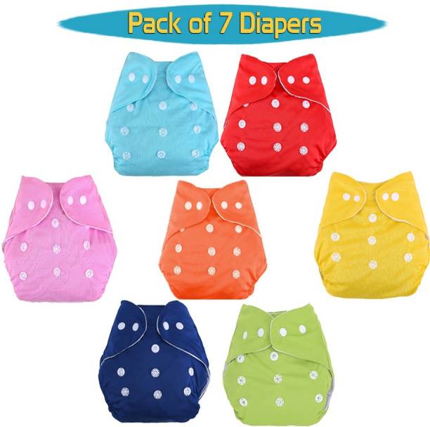 GRAYSEE Trendy/Fashionable New Born Washable adjustable/Reusable Microfiber Cotton Diapers, 0-12 Months (Multicolour) -Pack of 7