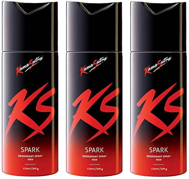 Kamasutra Spark Deodorant Spray for Men 450 ml (Pack of 3) Body Spray - For Men Body Spray - For Men & Women (150 ml, Pack of 3) Deodorant Spray  -  For Men