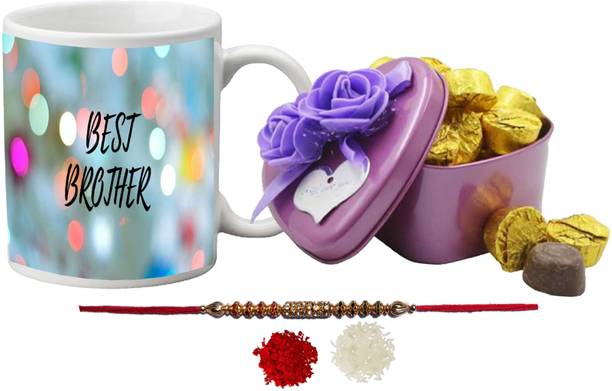 Flipkart SmartBuy Premium Quality Mug Best brother , Rakhi,Roli chawal pack Heart Shape box with 10 chocolate Gift set Assorted Gift Box
