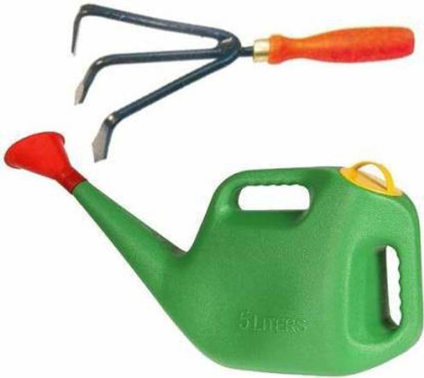 fitweight 5-Liter Premium High-Grade Plastic Watering Can (Improved Version) + Garden Cultivator- Hand Tool for Cultivating The Soil and Weeding with The Useful 3-Prongs Number of Tools 2 Color Multicolor Garden Tool Kit