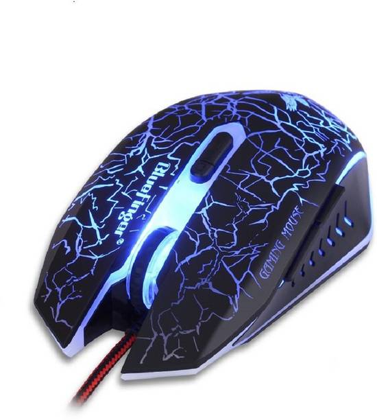 Bluefinger Adjustable DPI Gaming Mouse USB Wired 4Color 7 Programmable Buttons LED Backlit Gaming Mouse with Cool Crack Adjustable Color and DPI 800-1200-1600-2000 Wired Ambidextrous Optical  Gaming Mouse