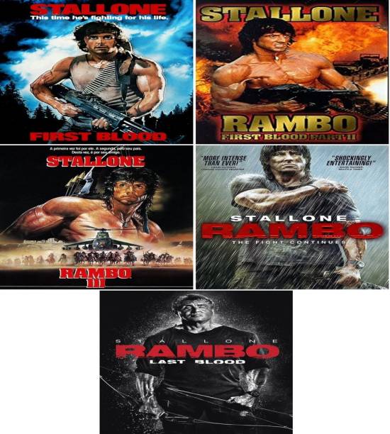 All 5 Parts of Rambo (Rambo: First Blood Part 1 & 2, Rambo 3 & 4, Rambo: Last Blood) dual audio Hindi & English clear HD print clear voice it's burn DATA DVD play only in computer or laptop not in DVD or CD player it’s not original without poster