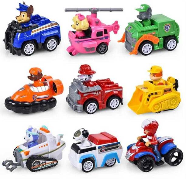 The Simplifiers Paw Patrol Dogs Racer Pups Figure Set of 9 Pieces with Vehicles(No Box)