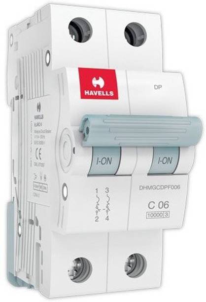HAVELLS DHMGCDPF006 PVC Plastic 6A MCB DP C Curve (White,Pack of 1) DHMGCDPF006-PK1 MCB