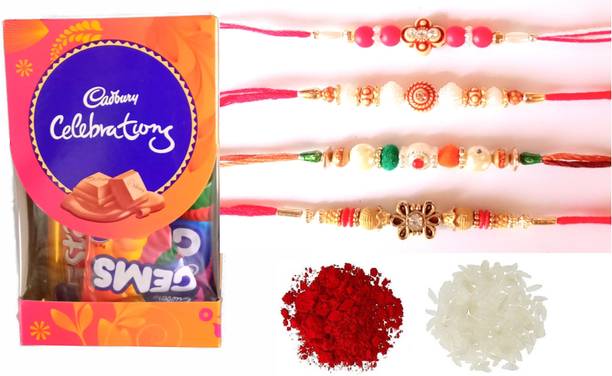 Cadbury Mini Gift Pack Chocolates With Beautiful Rakhi Set Of 5 Plastic Gift Box