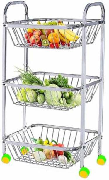 WEBKREATURE Utensil Kitchen Rack Steel 3 Layer Fruit and Vegetable Stand/Basket/Trolley Modern Utensil Kitchen Rack (Steel)