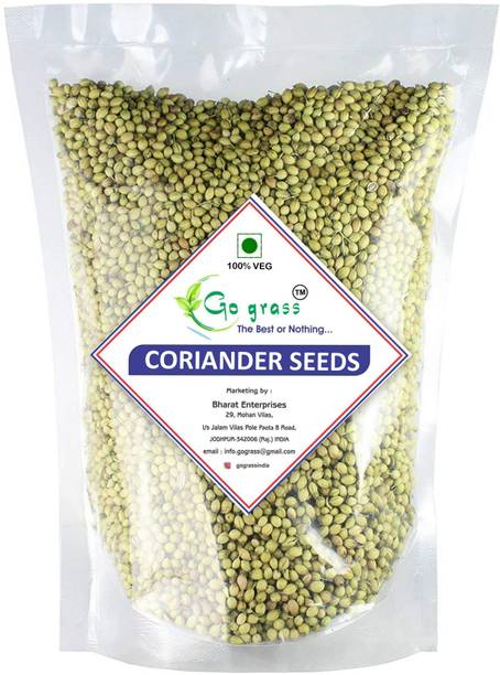 GO GRASS Coriander Green Dry Seeds Organic Whole 100% Pure (Dhaniya Sabut)
