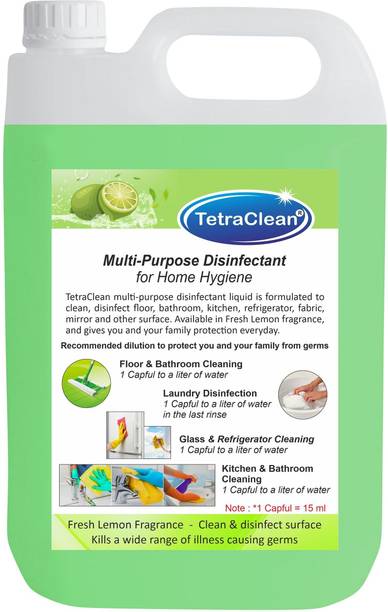 TetraClean Multipurpose Disinfectant Cleaner for Home, Bathroom, Kitchen, Floor, Mirror, Refrigerator, and on Fabric / a Complete Hygiene in Fresh Lemon Fragrance (5000 ML)