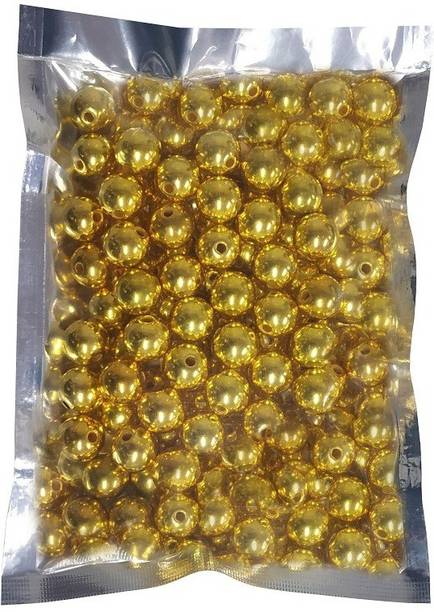 Utkarsh Pack of 100 Gram(125 Approx) 12mm Golden Moti Balls Pearl Bead Stone Embroidery Craft Material for Artificial Jewellery Beading Scrap Booking Craftworks and Decorations