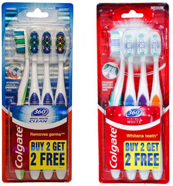 Colgate 360 Whole Mouth Clean &amp; Visible White #8 Medium Toothbrush