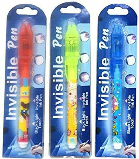 SHOP KAR Invisible Spy Magic Pen with UV-Light Best for Kids Pack of 3 Ball Pen