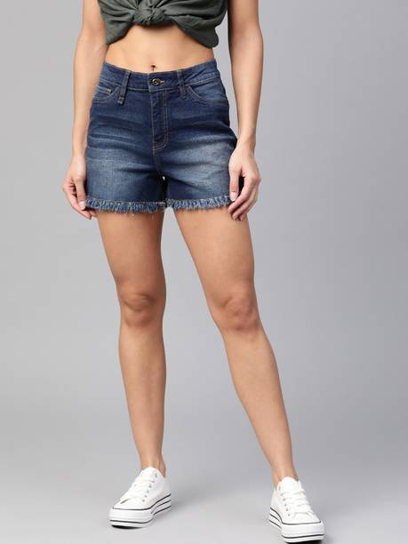 Graphic Print Women Dark Blue Casual Shorts