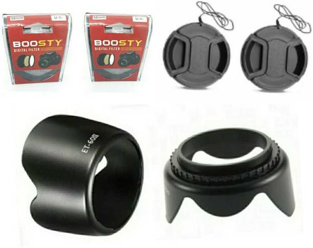 BOOSTY 6pcs Combo ( Et 60 + 58mm lens hood , uv filter and lens cap ) For 18-55mm 55-250mm lens  Lens Hood