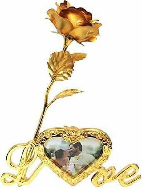 PraAsh Gold Rose with Love Photo stand and beautiful Velvet Box ( 10 inch) Gold Rose Artificial Flower