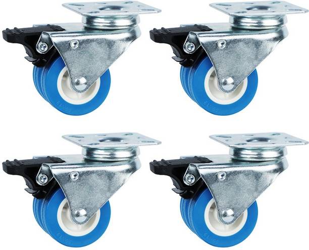 Aviksha Enterprise 4 piece 2 inch heavy duty PVC caster wheels plate type with brakes in all direction movement lock.Screws included inside box. Braking and Locking Furniture Caster
