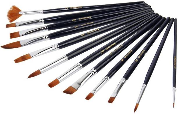 SYGA Set Of 12 Black Nylon Soft Bristles Paint Brushes ideal for Acrylics,Watercolor & Oil