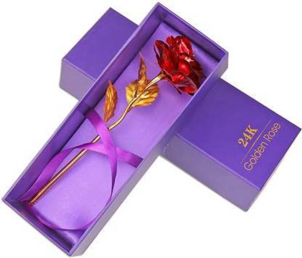 Gifting Valley 24K Red & Golden Rose With Gift Box Red Rose Artificial Flower