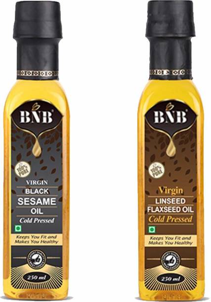 BNB Virgin Black Sesame/ Kaala Til Oil (250 ML) & Flax/ Linseed Oil (250 ML)|Cold Pressed (500 ML) Sesame Oil PET Bottle