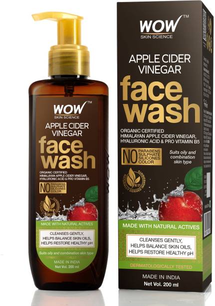 WOW SKIN SCIENCE Apple Cider Vinegar  - with Organic Certified Himalayan Apple Cider Vinegar - For Cleansing Skin, Balancing Skin Oils- No Parabens, Sulphate, Silicones & Color Face Wash