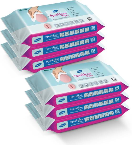 Dignity Sparklean Multipurpose Surface Cleansing Wipes, 240x300 mm, 50 pcs/Pack (Pack of 6), 300 Wipes