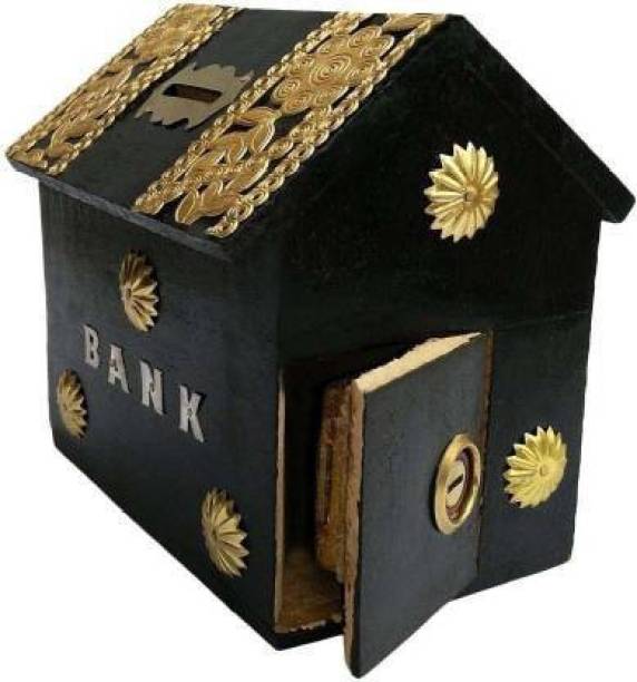 Woodenex Wooden hut shaped Piggy Bank, Money Bank, Gullak For Kids, Birthday Gift For Kids And Adults, Handmade Wooden Coin Box, Money Box Coin Bank, wooden toys Coin Bank