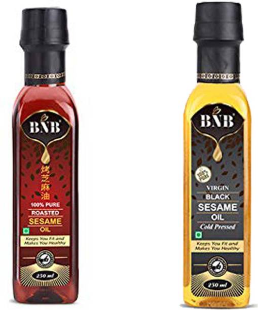 BNB Virgin Black Sesame/ Kaala Til Oil (250 ML) & Roasted/ Toasted Oil (250 ML)|Cold Pressed (500 ML) Sesame Oil PET Bottle