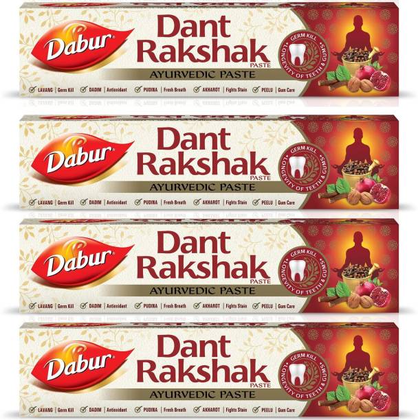 Dabur Dant Rakshak Paste | Contains the goodness of 32 Ayurvedic Herbs for Germ Kill & Longevity of Teeth & Gums - 175 g (Pack of 4) Toothpaste