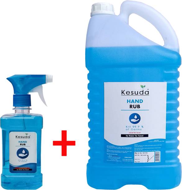 KESUDA hand rub liquid sanitizer ((5000 +500ml) with spray Hand Rub Pump + Refill
