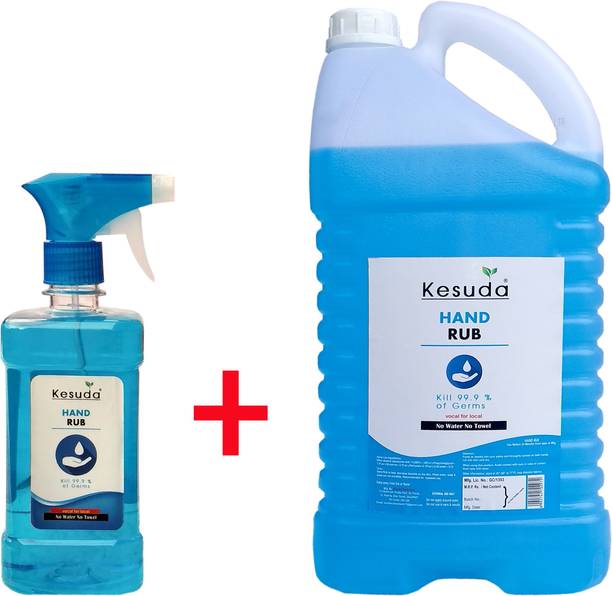 KESUDA hand rub liquid sanitizer ((5L + 1 liter) with spray Hand Rub Pump + Refill