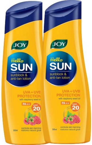 Joy Hello Sun Sunblock & Anti-Tan Lotion Sunscreen SPF 20 PA++, 300ml, for all skin type With UVA+UVB Protection pack of 2