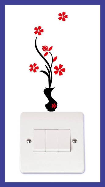 Byte Studio 12 cm small flowerpot switch board door bell multicolor sticker (pvc vinyl multicolor sticker) Reusable Sticker