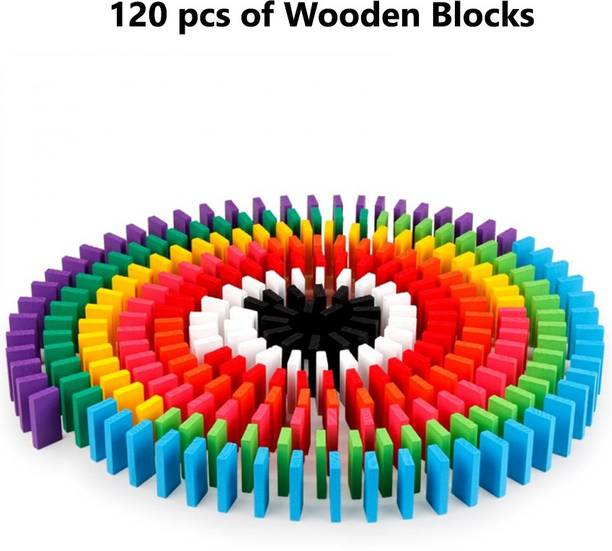 Maks 12 Colour Creative Wooden Domino Blocks for Model Building, Educational Toy, Board Game, 120pcs,