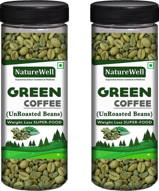 Naturewell Organics Twin Pack of Green Coffee Beans for Weight Loss (Unroasted) 200 Gram X 2 Packs Coffee Beans