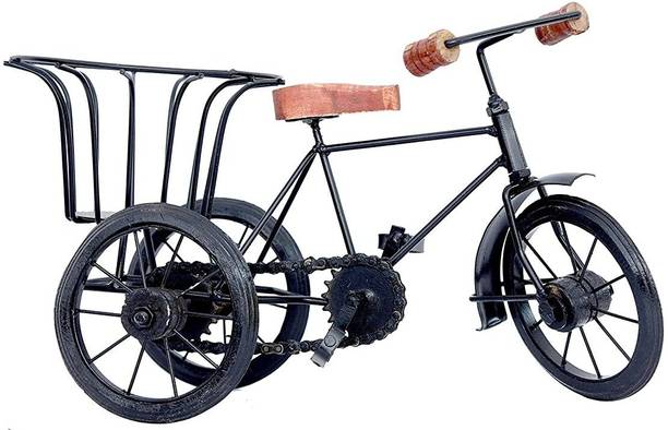 ROCOMO Handicraft Wooden Wrought Iron Cycle Rickshaw Showpiece Flower Vase Toy for Kids, Home & Office Decor Decorative Showpiece (Black_37 cm X 15 cm x 17.5 cm) Decorative Showpiece  -  17 cm