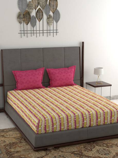 TRIDENT Cotton Queen Flat 120 TC Printed 1 Bedsheet with 2 Pillow Covers