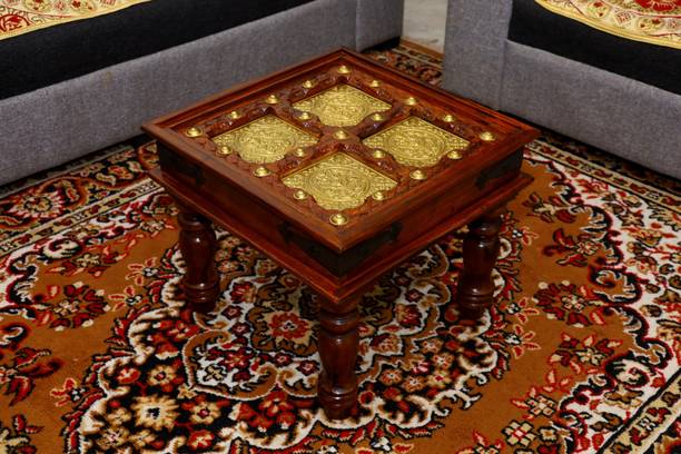 Advika Handicraft Antique Brass Mor Patda Design Sheesham(Rosewood) Solid Wood Table | Coffee Table | Garden and Outdoor Table |Decorative| Living Room|Natural Brown Solid Wood Coffee Table