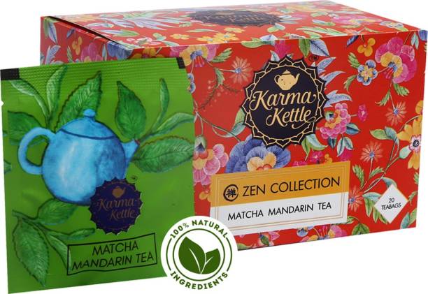 Karma Kettle Matcha Mandarin Green Tea with Indian Matcha Powder, Mandarin Orange Crystals & Orange Flavour Matcha Tea Box