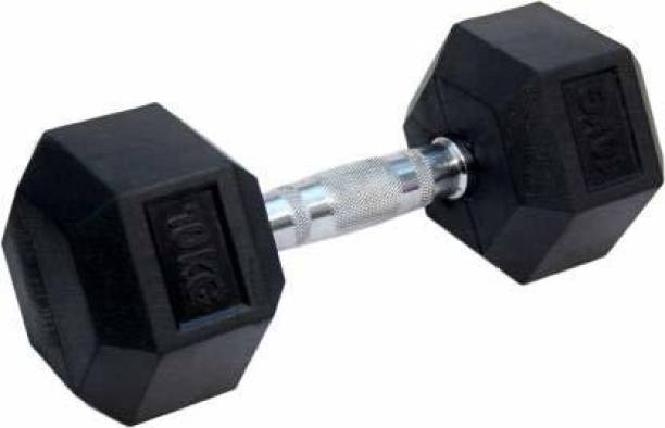 SanR Rubber Coated Professional Hex Dumbbell Set, 10 kg x 1 dumbbells Fixed Weight Dumbbell