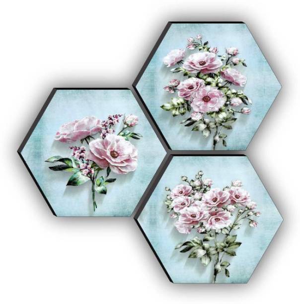 saf SET OF 3 HEXAGON Flower Embossed 17 inch x 17 inch Painting