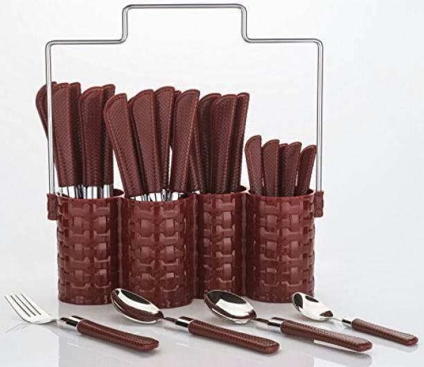 JE EXPORT Emperor Brown Cutlery Set-Spoon Set - Spoon Stand - 25-Pieces Stainless Steel Cutlery Set (Pack of 1) Plastic, Steel Cutlery Set