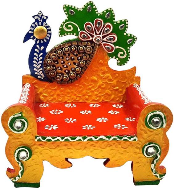 Saugat Traders Peacock Mirror Chowki Wooden All Purpose Chowki