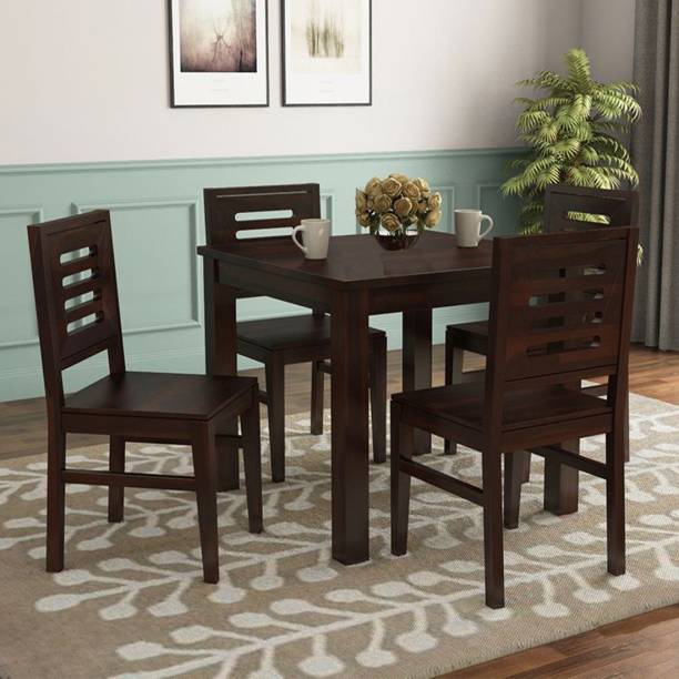 Mooncraft Furniture Wooden Dining Table with 4 Chairs Solid Wood 4 Seater Dining Set